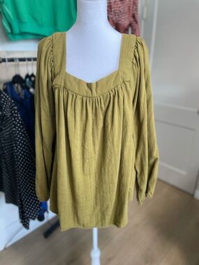 Sonoma Olive Green Square-Neck Peasant Top